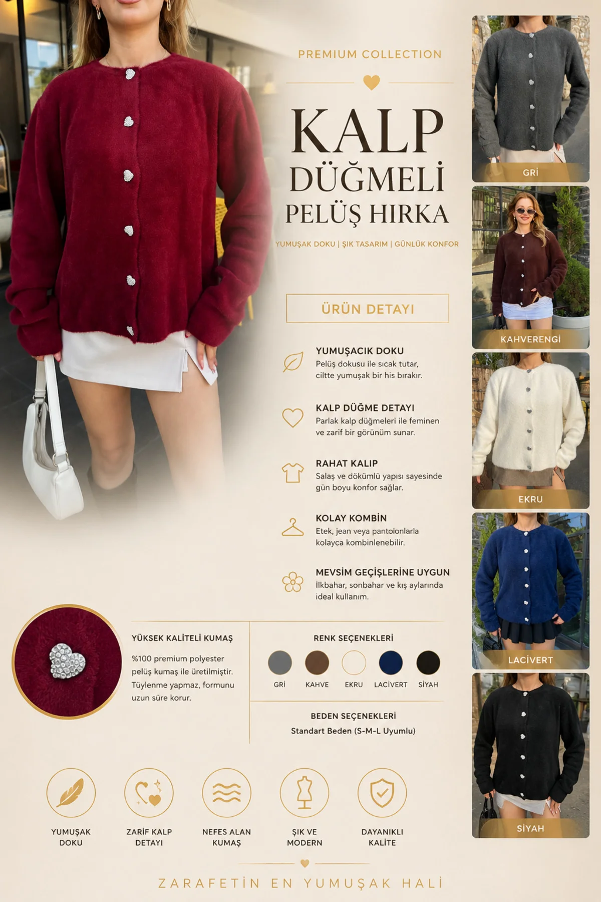 Kalp Düğmeli Sakal Hırka