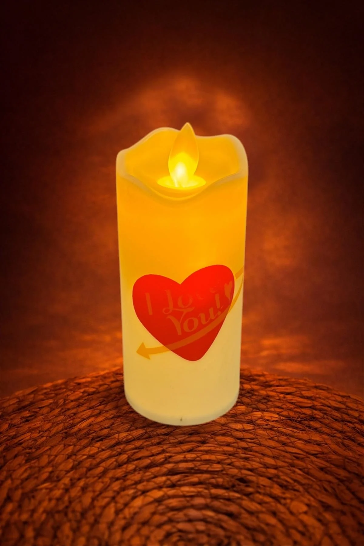 Kalp I Love You Yazılı Işıklı Mum 12 cm Kalp I Love You Yazılı Işıklı Mum 12 cm