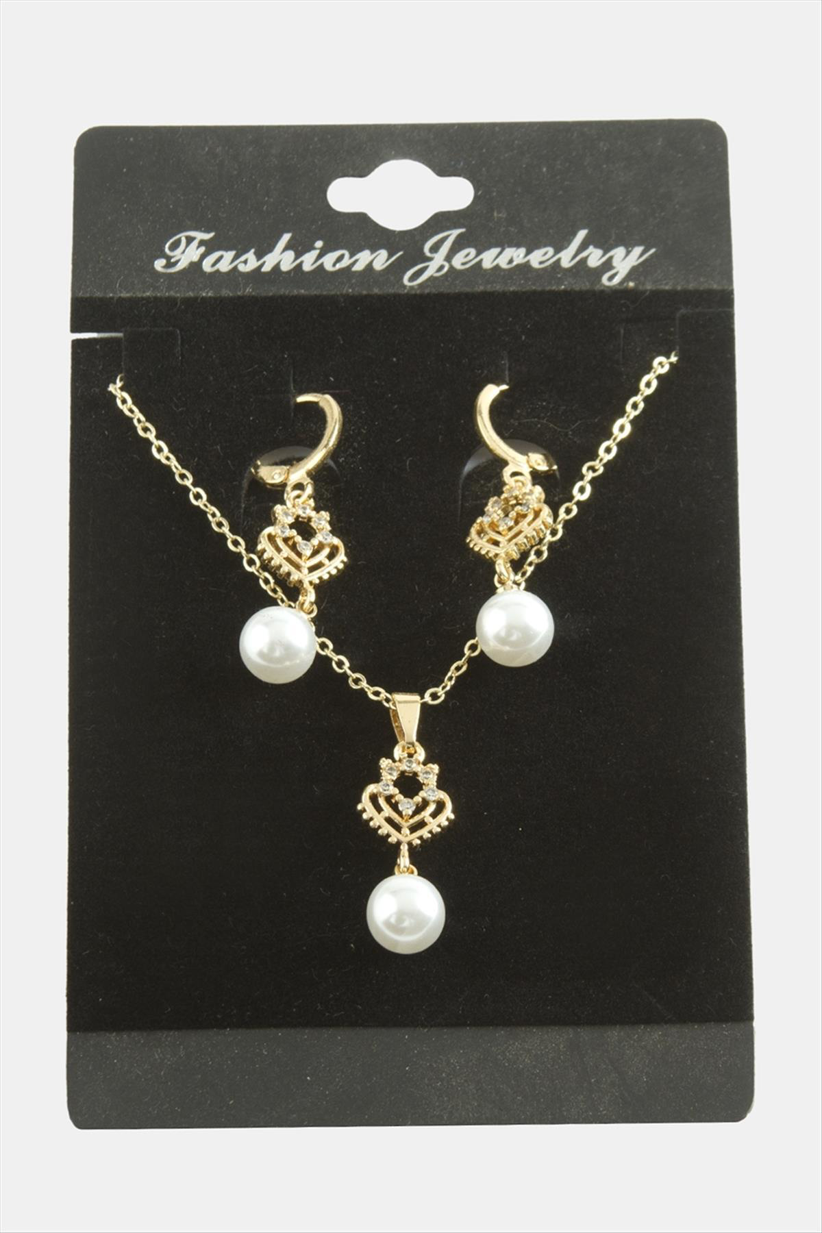 Kalp İnci Zirkon Taşlı Set Kolye