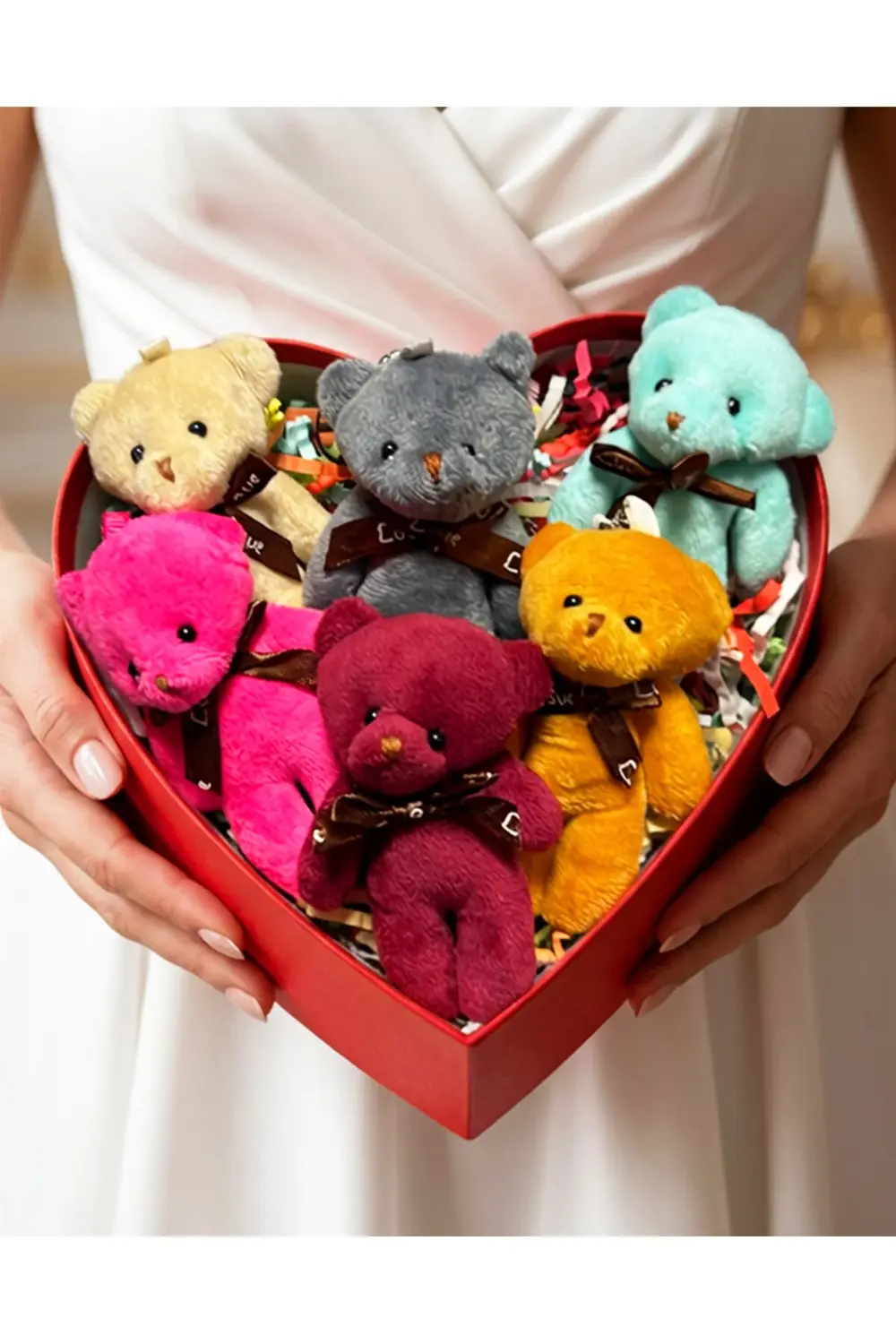 Kalp Kutuda Rengarenk Ayıcıklar - Sevgiliye Hediye - Anneye Hediy