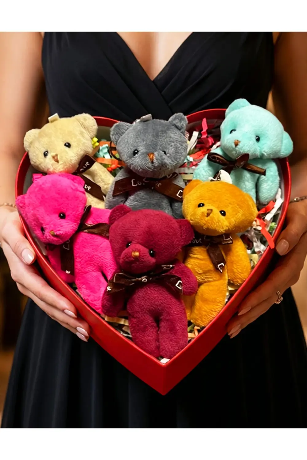 Kalp Kutuda Rengarenk Ayıcıklar - Sevgiliye Hediye - Anneye Hediy