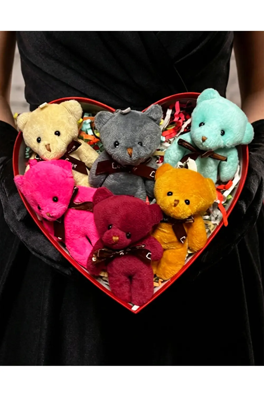 Kalp Kutuda Rengarenk Ayıcıklar - Sevgiliye Hediye - Anneye Hediy