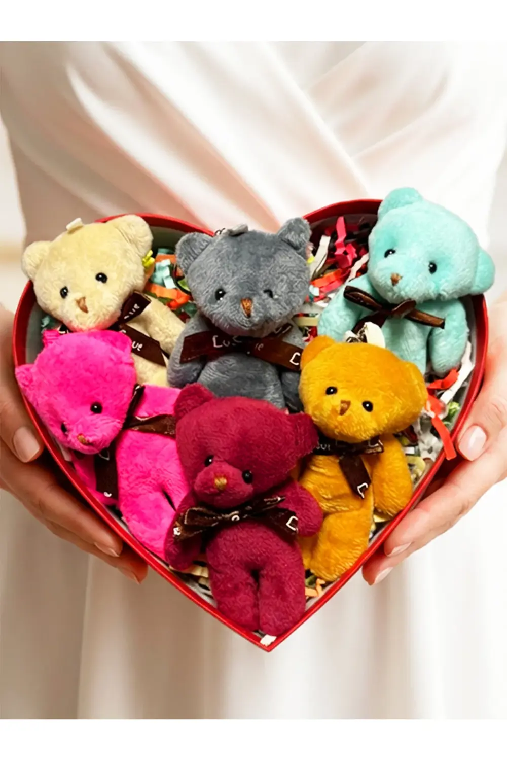 Kalp Kutuda Rengarenk Ayıcıklar - Sevgiliye Hediye - Anneye Hediy