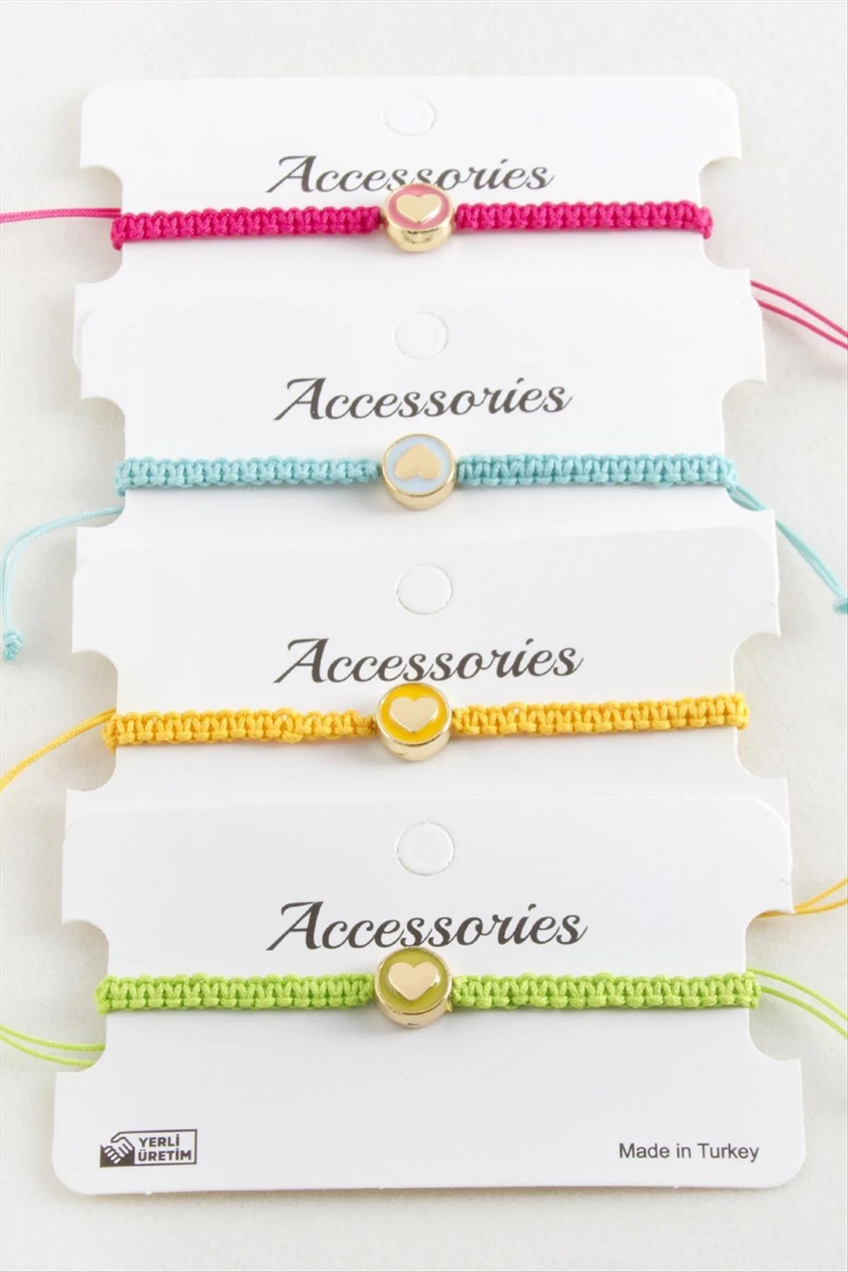 Kalp Mineli Makrome Örgülü Bileklik