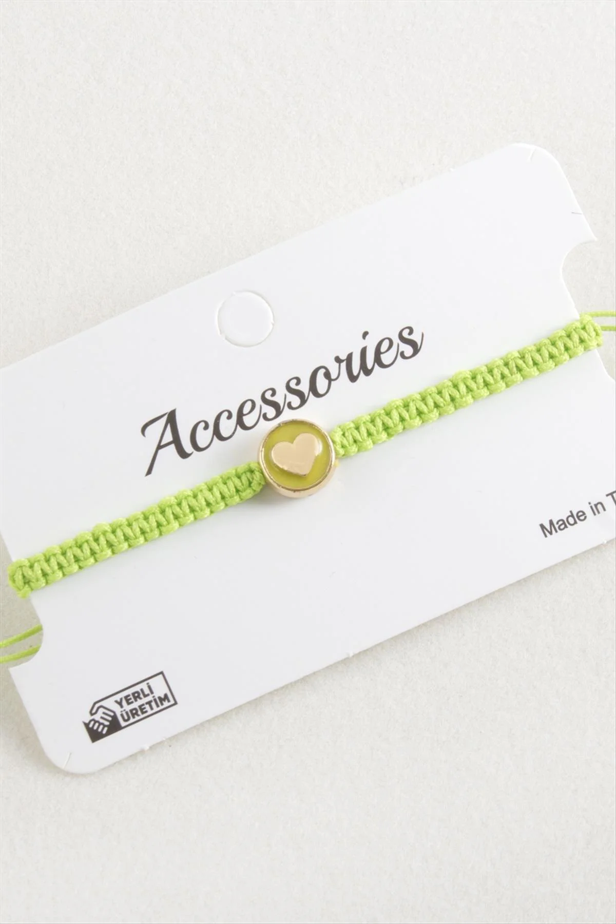 Kalp Mineli Makrome Örgülü Bileklik