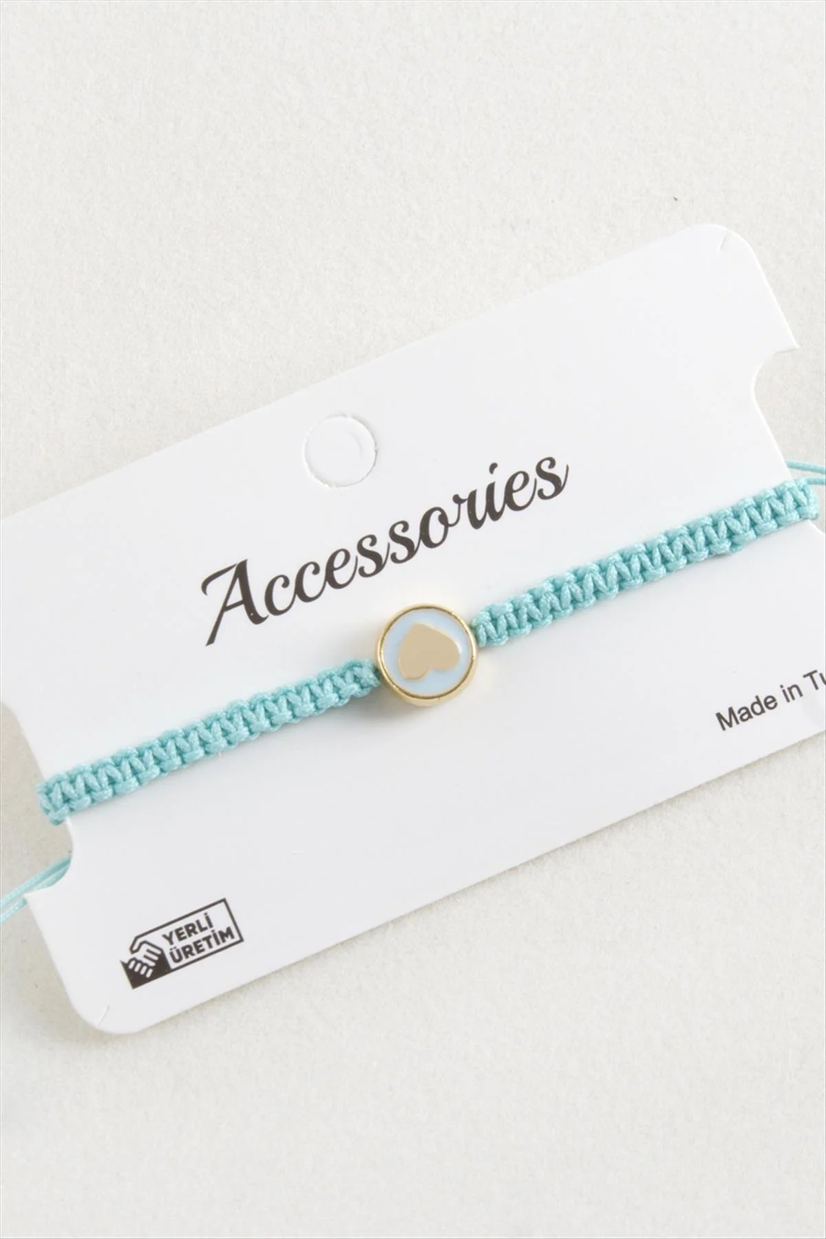 Kalp Mineli Makrome Örgülü Bileklik