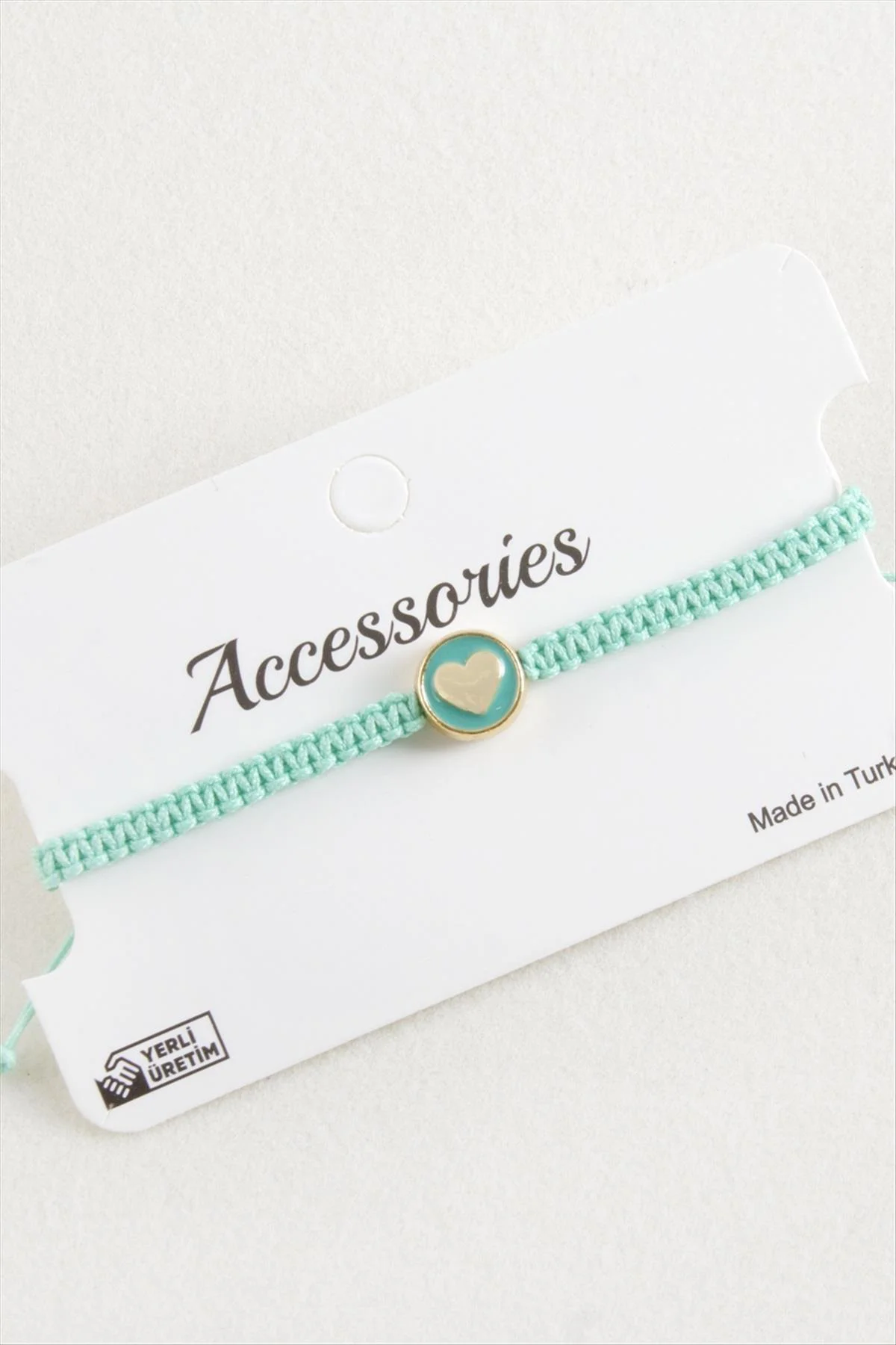 Kalp Mineli Makrome Örgülü Bileklik