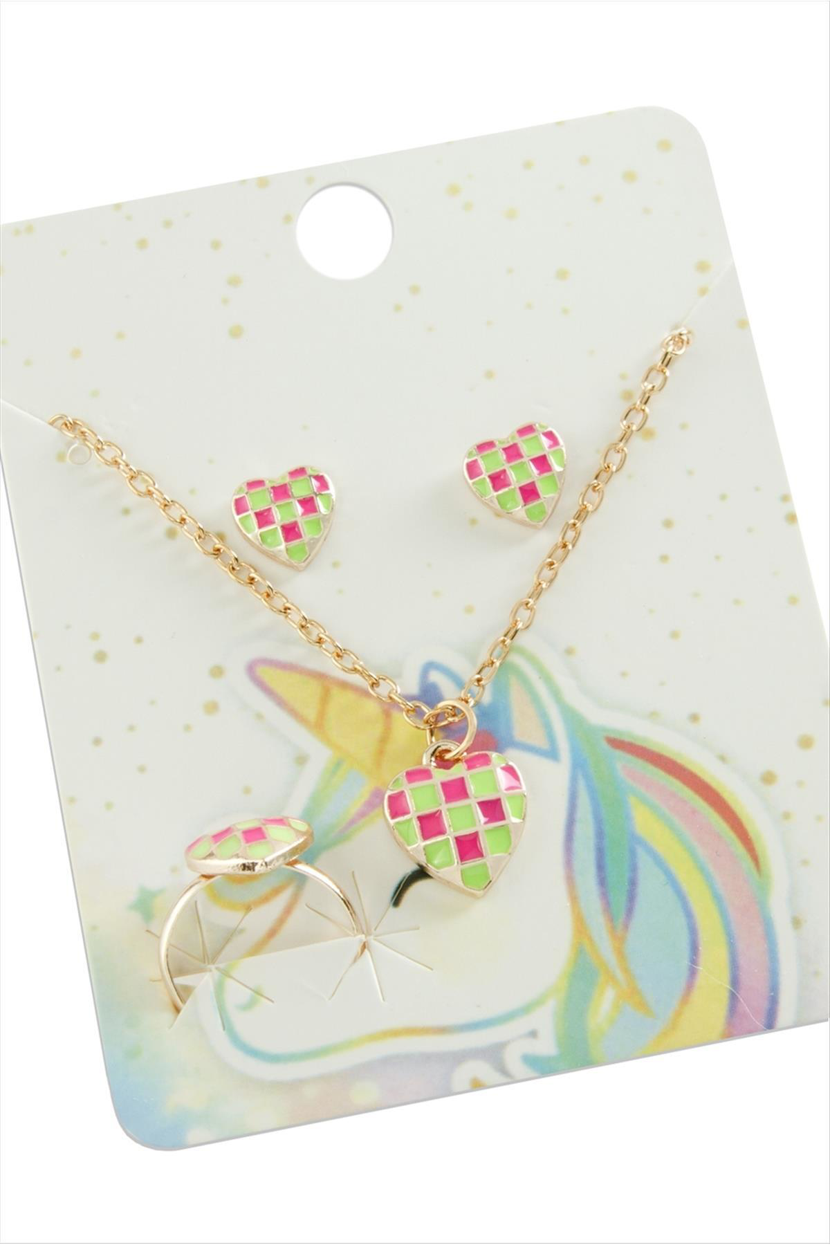 Kalp Mineli Set Kolye Zirkon Taşlı Kolye Şık Tasarım