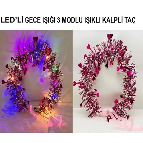Kalp Püsküllü 3 Modlu LED Işıklı Taç Fuşya Renk Fiyatı, Yorumları ve Özellikleri