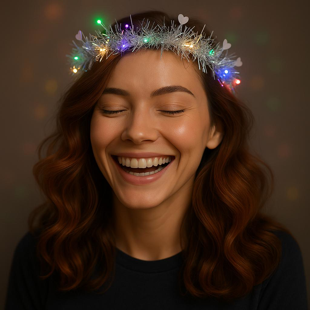 Kalp Püsküllü Gece Parıltısı 3 Modlu LED'li Işıklı Taç Gümüş Renk