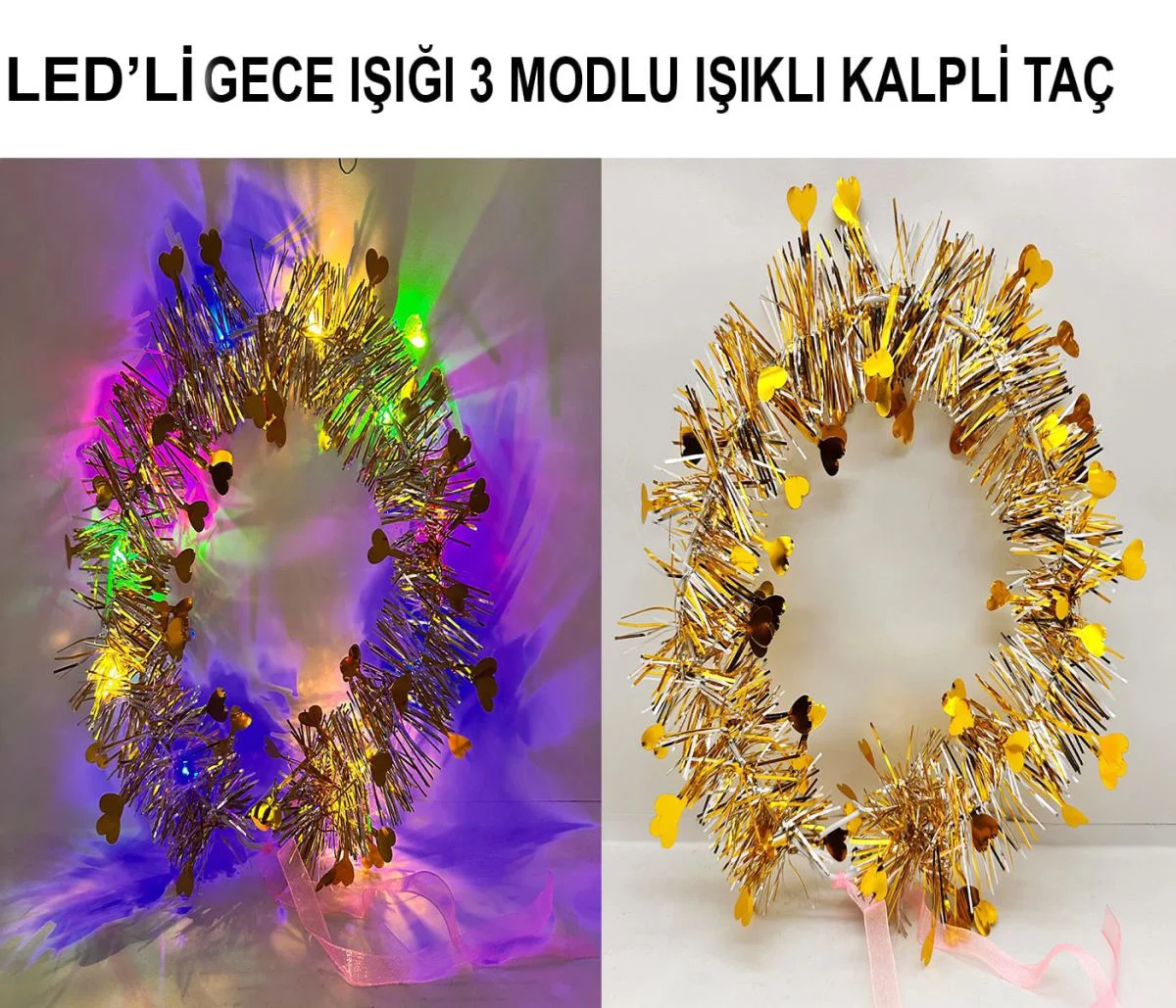 Kalp Püsküllü LED'li Işıklı Taç – 3 Modlu Altın Parti Aksesuarı Fiyatı, Yorumları ve Özellikleri