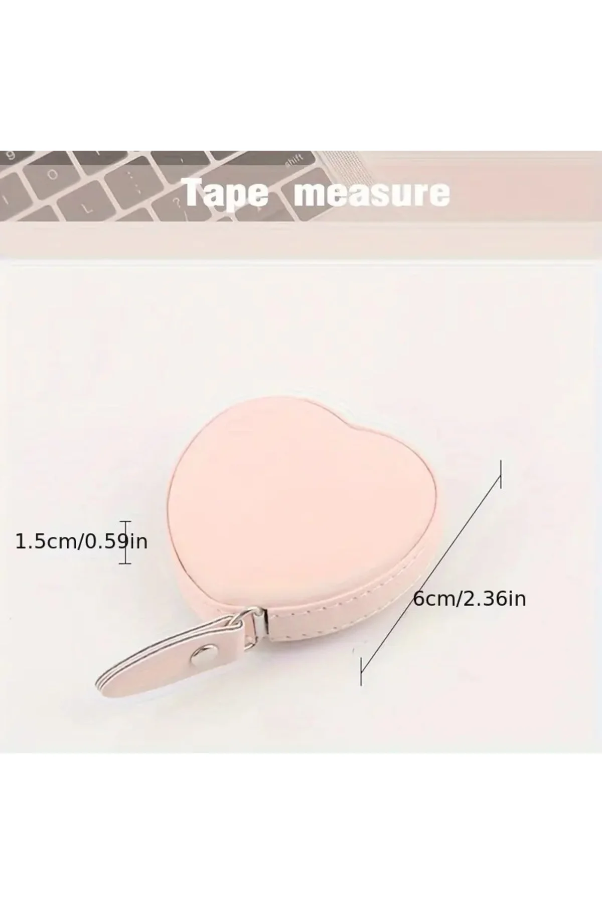 Kalp Şekilli Mezura, Pembe, PU Deri, 6cm x 1.5cm, Otomatik Geri S