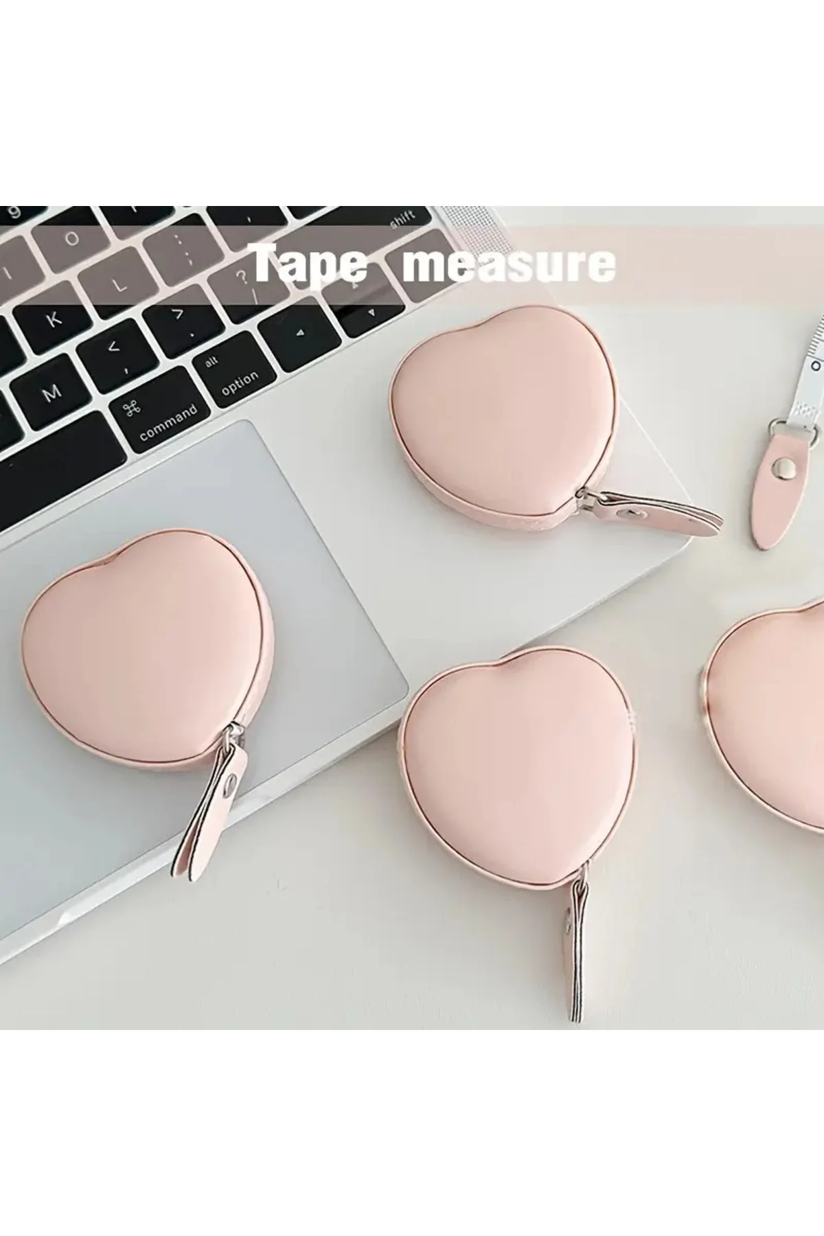 Kalp Şekilli Mezura, Pembe, PU Deri, 6cm x 1.5cm, Otomatik Geri S