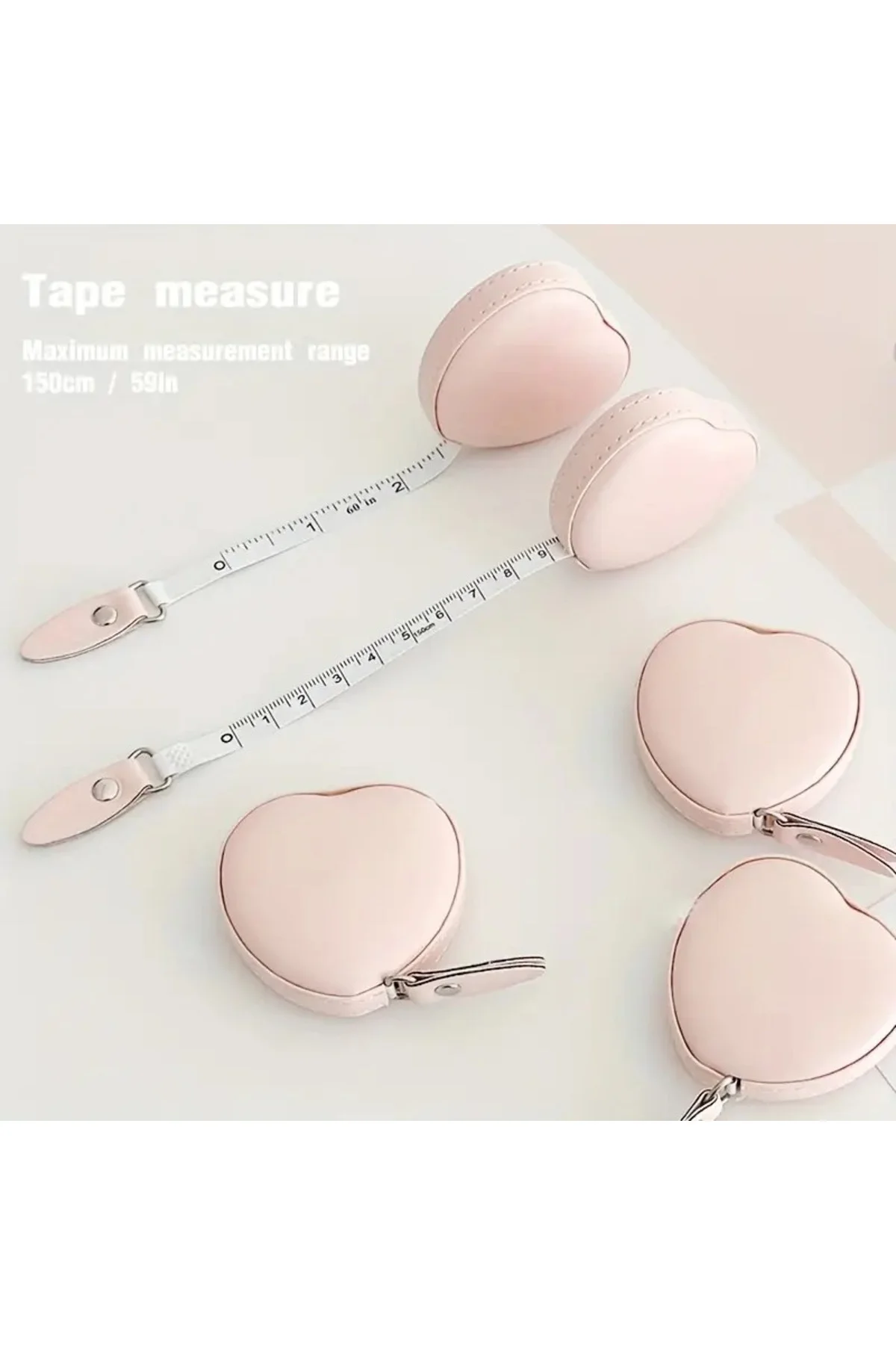 Kalp Şekilli Mezura, Pembe, PU Deri, 6cm x 1.5cm, Otomatik Geri S