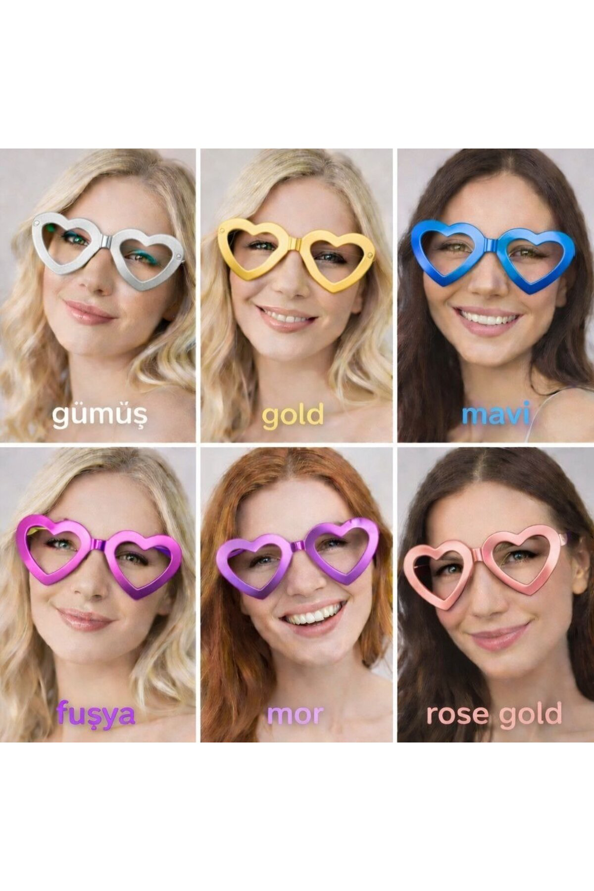 Kalp Şekilli Parti Gözlüğü 12 Adet – 6 Renk ( Camsız )