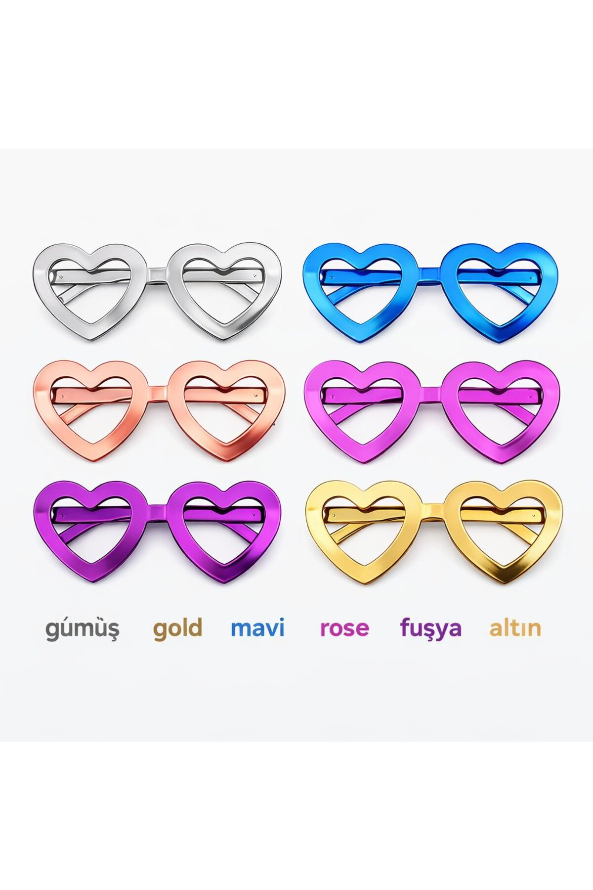 Kalp Şekilli Parti Gözlüğü 12 Adet – 6 Renk ( Camsız )