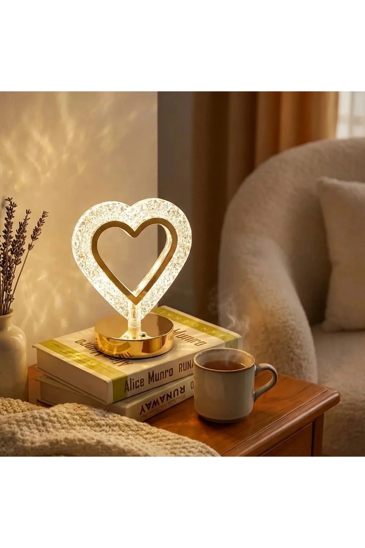 Kalp Şeklinde Kristal LED Masa Lambası – Dokunmatik, 3 Renk Işık Modlu, Şarjlı Mini Dekoratif Gece L Kalp Şeklinde Kristal LED Masa Lambası – Dokunmatik, 3 Renk Işık Modlu, Şarjlı Mini Dekoratif Gece L