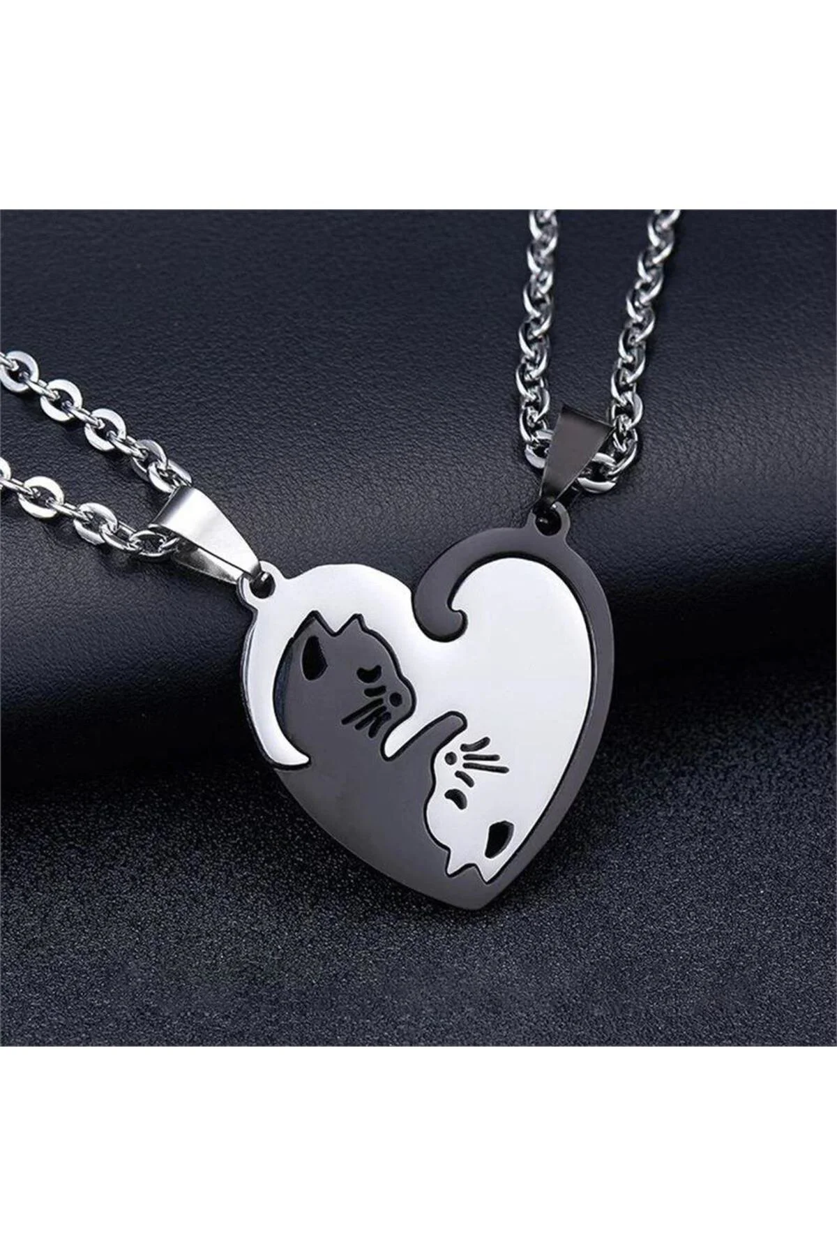 Kalp Şeklinde Ying Yang Cats Çift Kolye