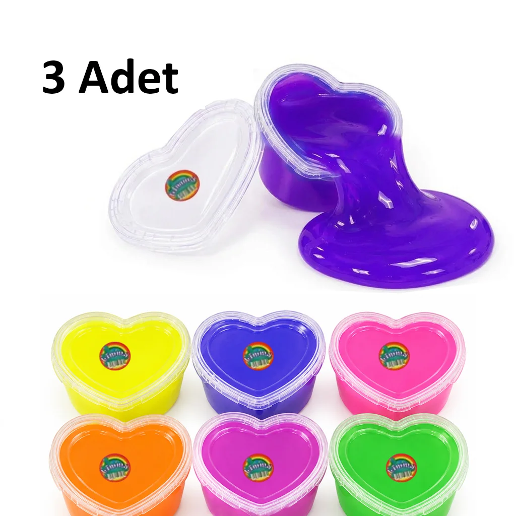Kalp Slime Oyun Jeli Ele Yapışmaz Eğitici Oyun Seti - 3 Adet