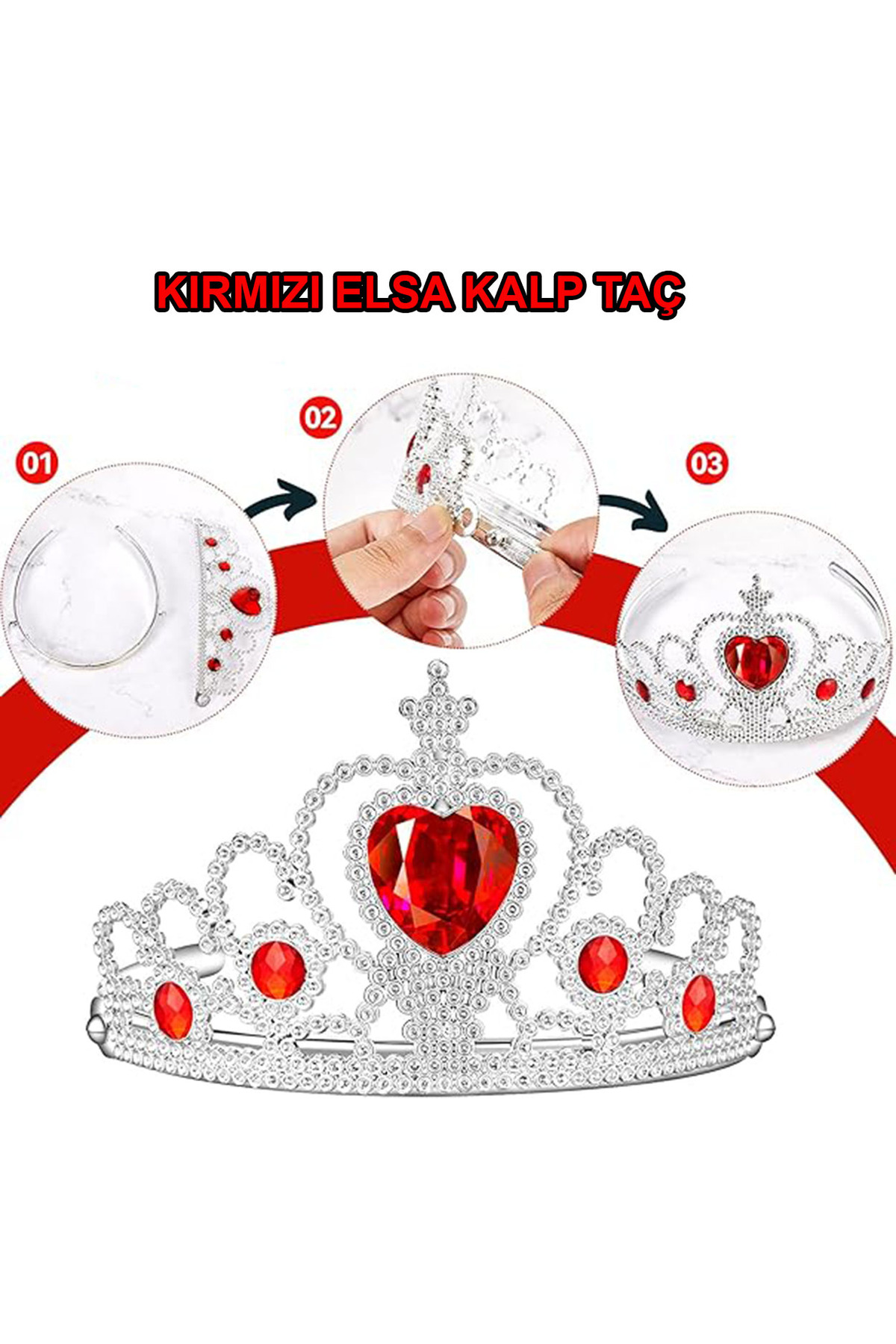 Samur Kalp Taşlı Kırmızı Renk Karlar Ülkesi Elsa Anna Frozen Tacı