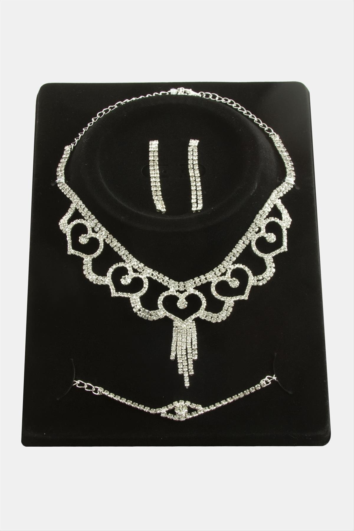 Kalp Taşlı Lüks Set Kolye