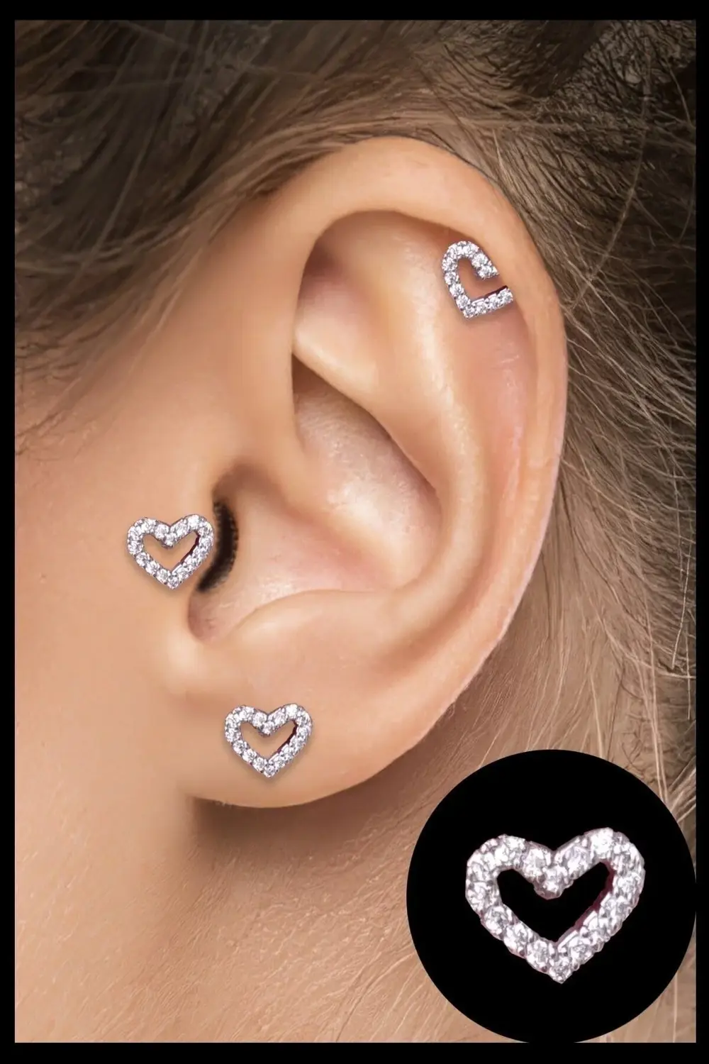 Kalp Titanyum Zirkon Taşlı Tragus - Kıkırdak - Helix Piercing