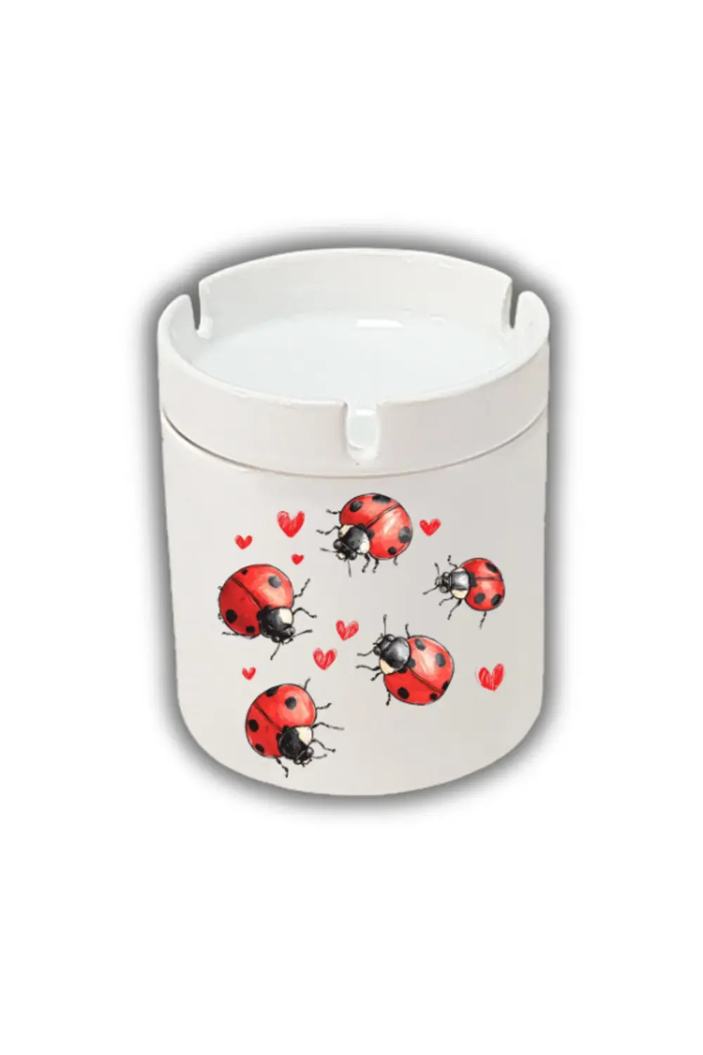 Kalp ve Uğur Böceği Baskılı Küllük Kül Tablası Doğum Günü Hediyes