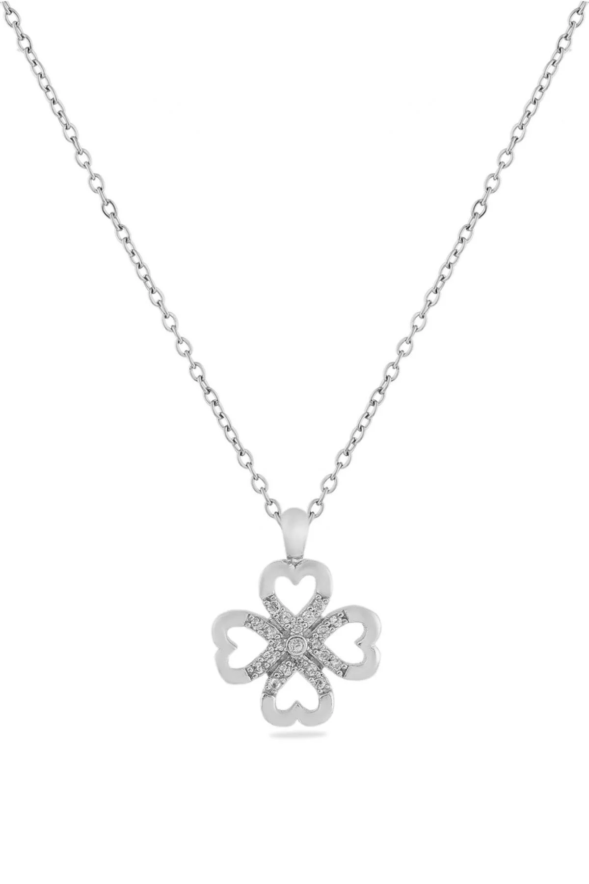 Kalp Yonca Zirkon Kolye SILVER 45 cm Fiyatı, Yorumları ve Özellikleri