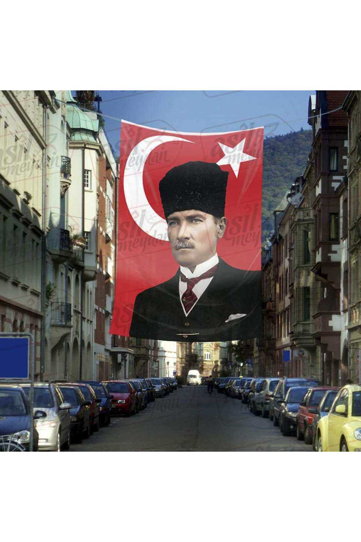 Kalpaklı Gazi Mustafa Kemal Atatürk Portre Poster Bayrak Cephe Tö