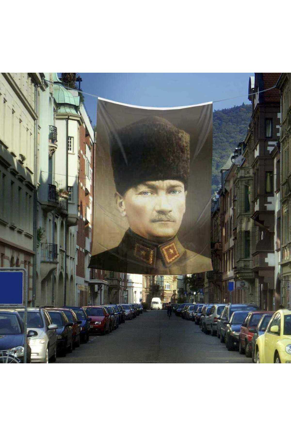 Kalpaklı Gazi Mustafa Kemal Atatürk Cephe Poster Bayrak -4X6 metr