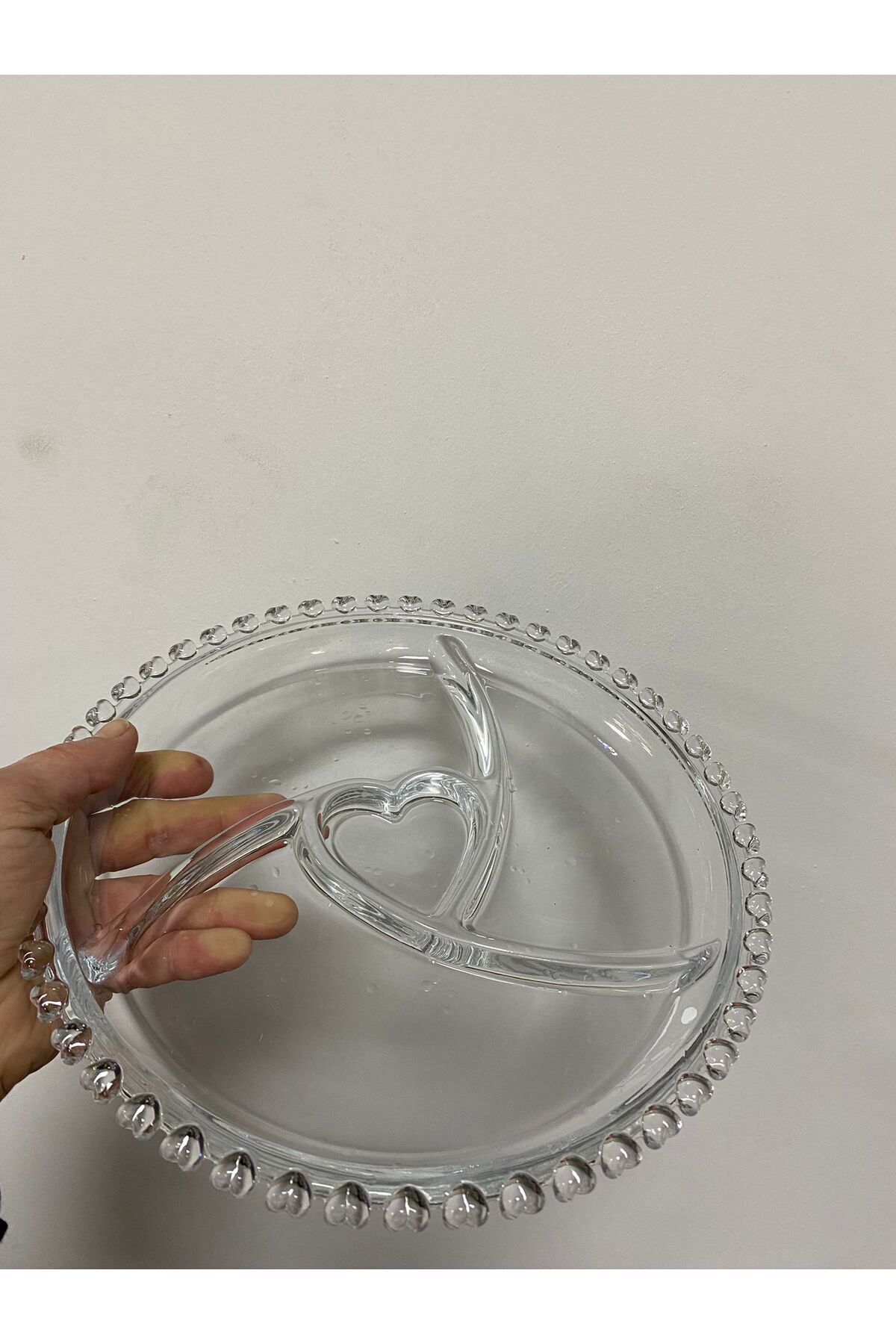 Kalpli Bölmeli Cam Çerezlik Kahvaltılık Tabak