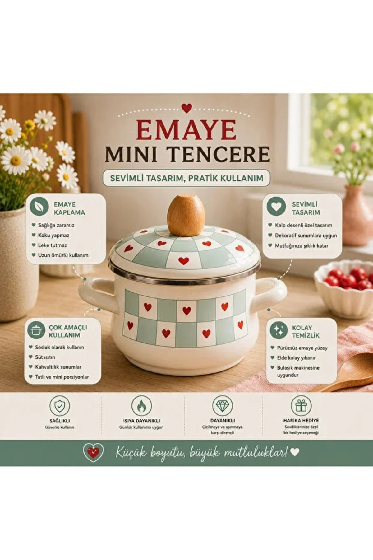 Kalpli Emaye Mini Tencere | Kapaklı Sevimli Sosluk & Sunum Tenceresi | Dekoratif Mutfak Ürünü 12 CM Fiyatı, Yorumları ve Özellikleri