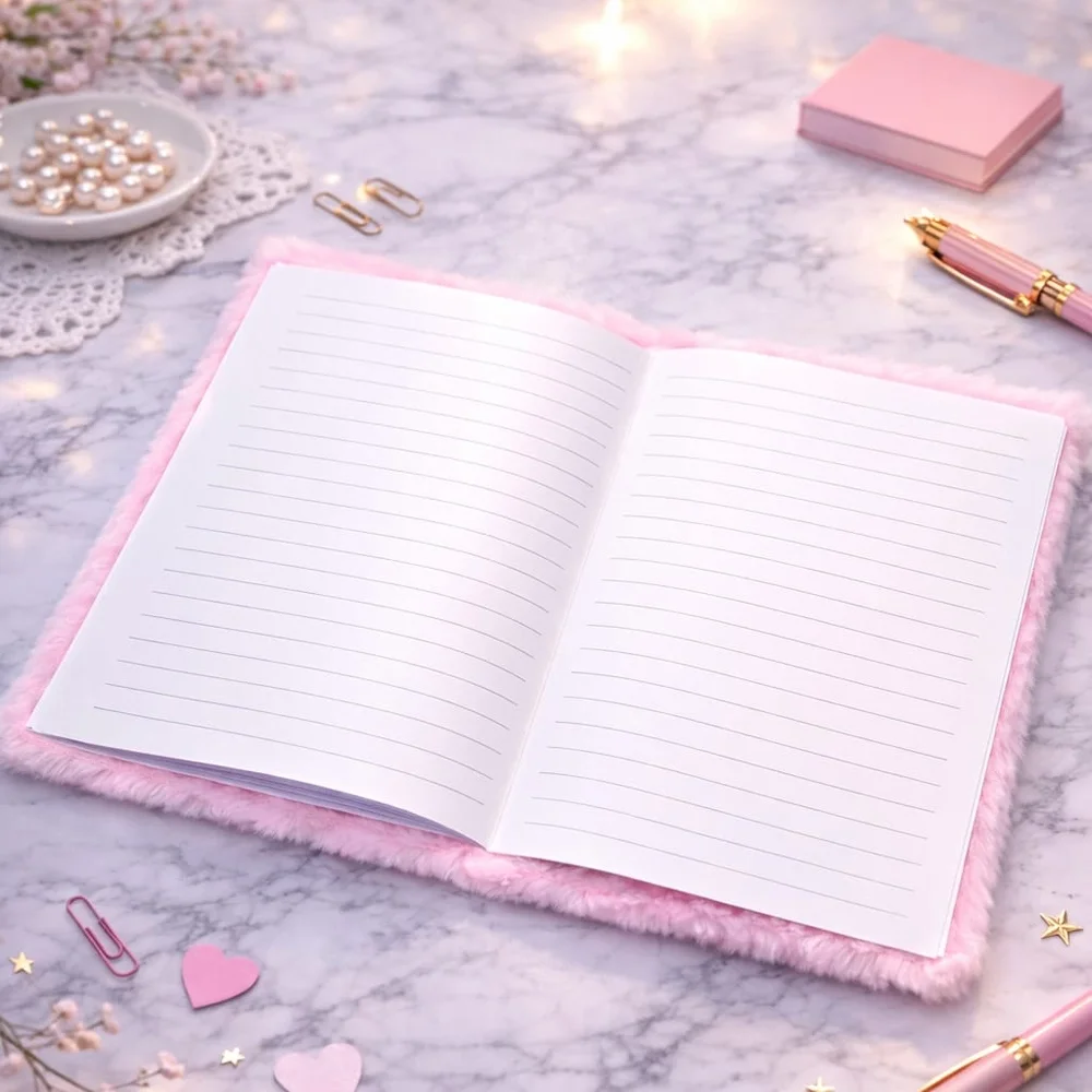 Kalpli Pembe Peluş Defter