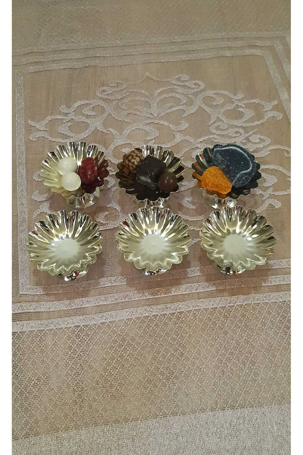 Han Metal Kalteli Gümüş Kaplamalı 6 Lı Lokumluk Makaronluk Kahve Yanı Sunum
