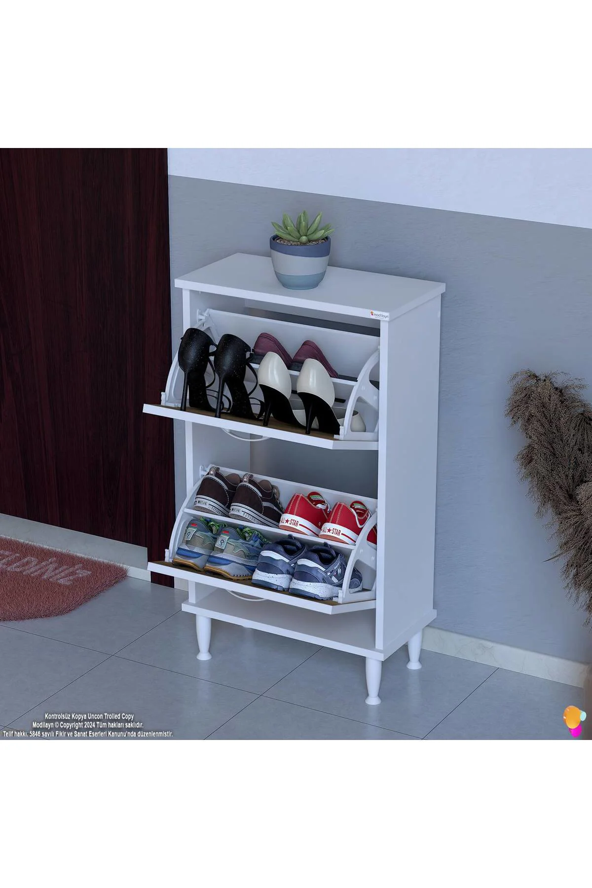Kalvo 52 cm Genişlikte Meşe Renk Ayakkabılık 52x86x26 cm Ayaklı A