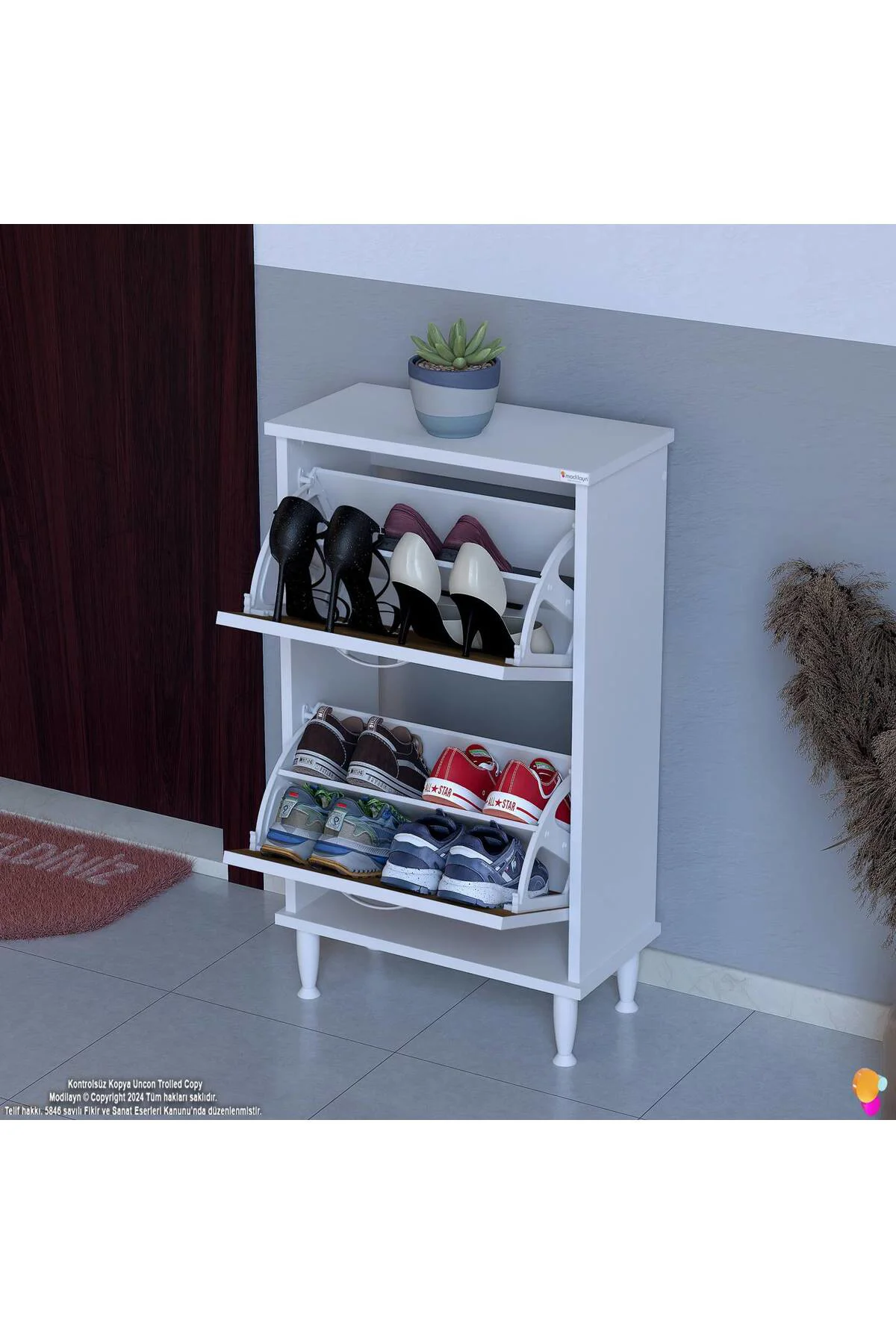 Kalvo 52 cm Genişlikte Ceviz Renk Ayakkabılık 52x86x26 cm Ayaklı 