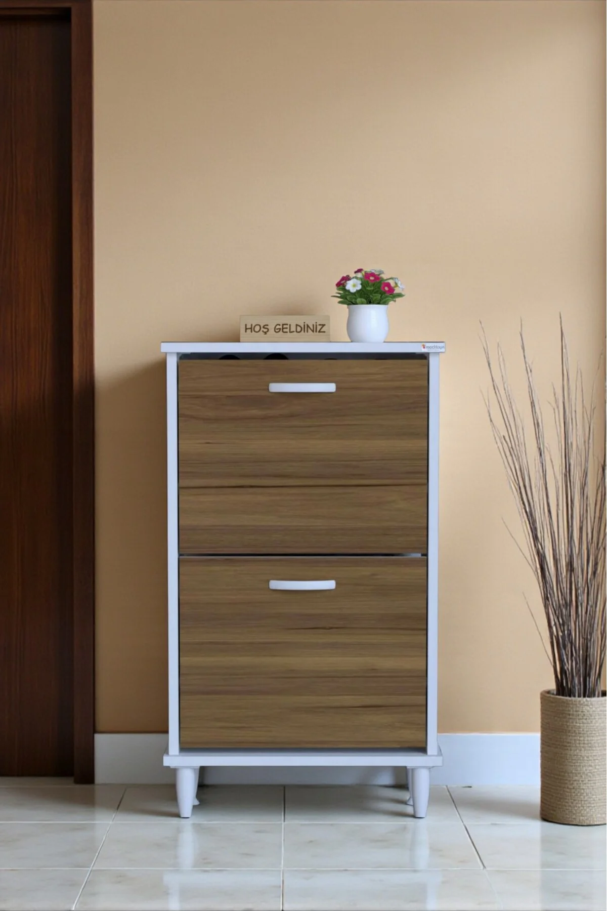Kalvo 52 cm Genişlikte Ceviz Renk Ayakkabılık 52x86x26 cm Ayaklı 