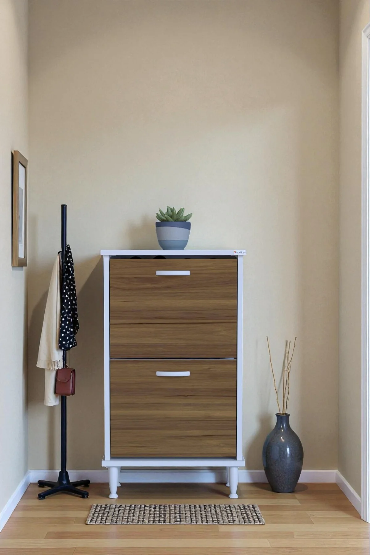 Kalvo 52 cm Genişlikte Ceviz Renk Ayakkabılık 52x86x26 cm Ayaklı 
