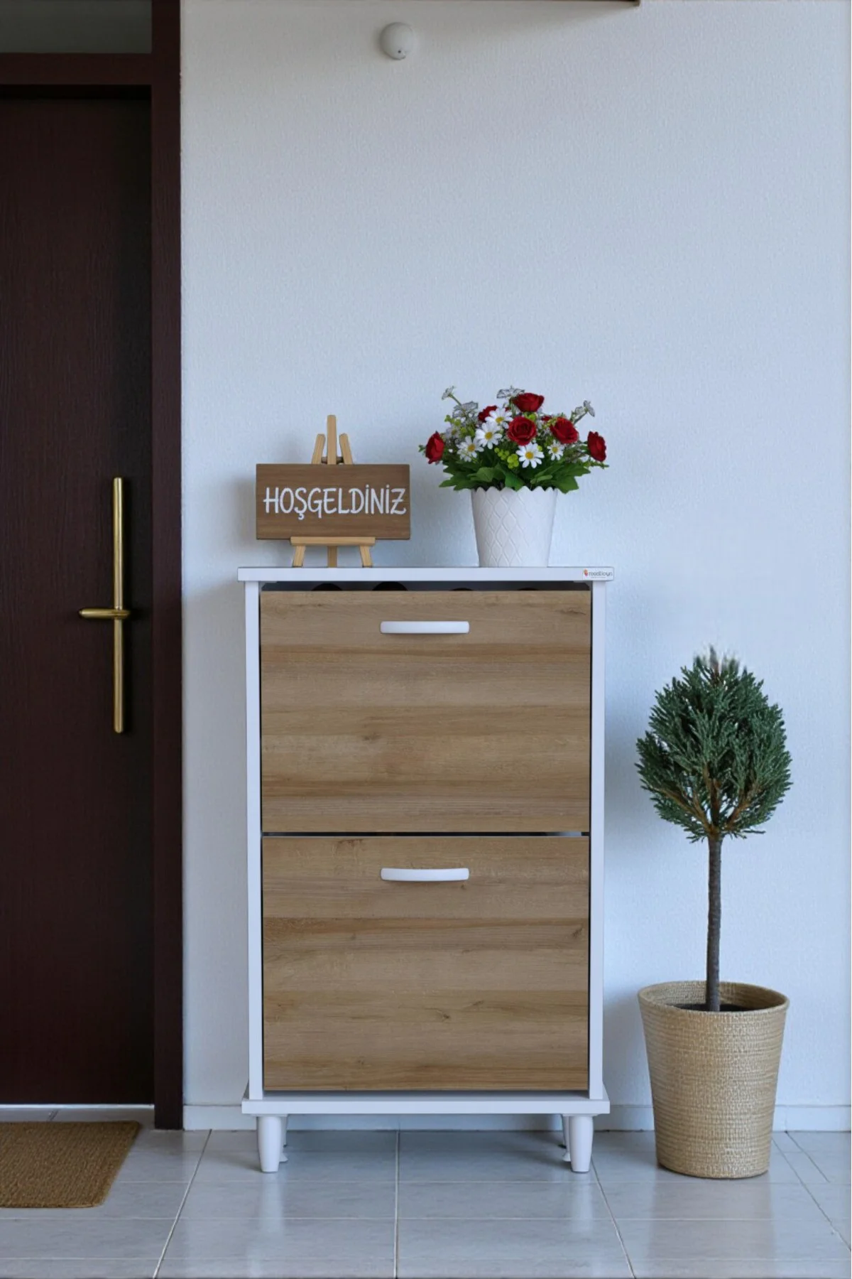Kalvo 52 cm Genişlikte Meşe Renk Ayakkabılık 52x86x26 cm Ayaklı A