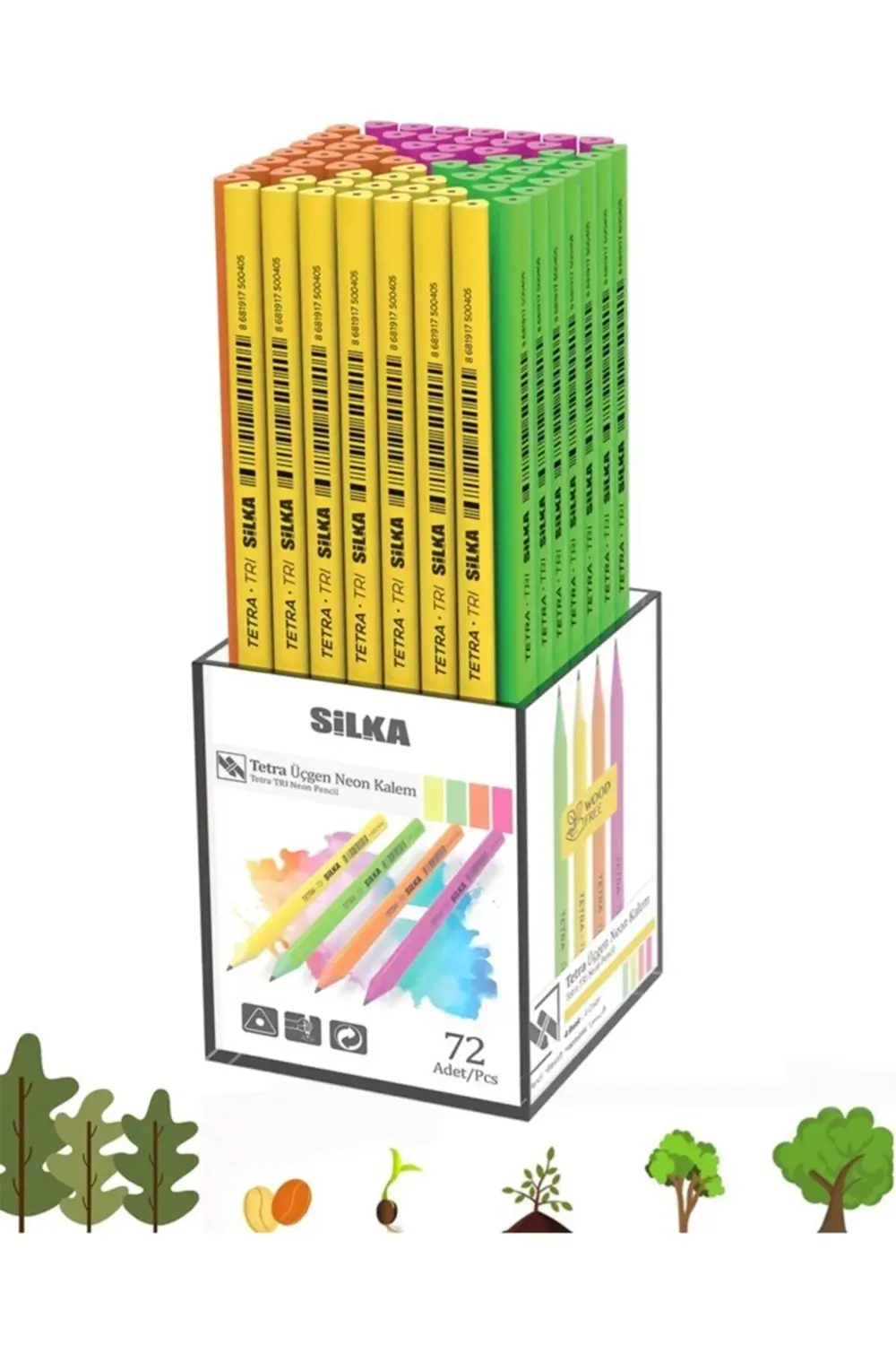 Kaly Üçgen Neon Kurşun Kalem 4'lü