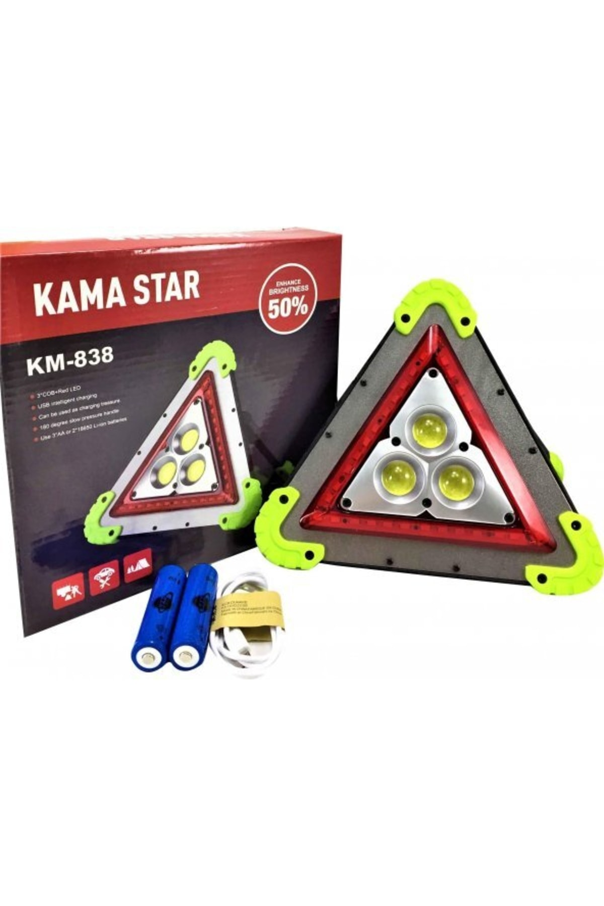 Kama Star Işıklı Üçgen Reflektör Led Projektör Trafik Acil Durum 