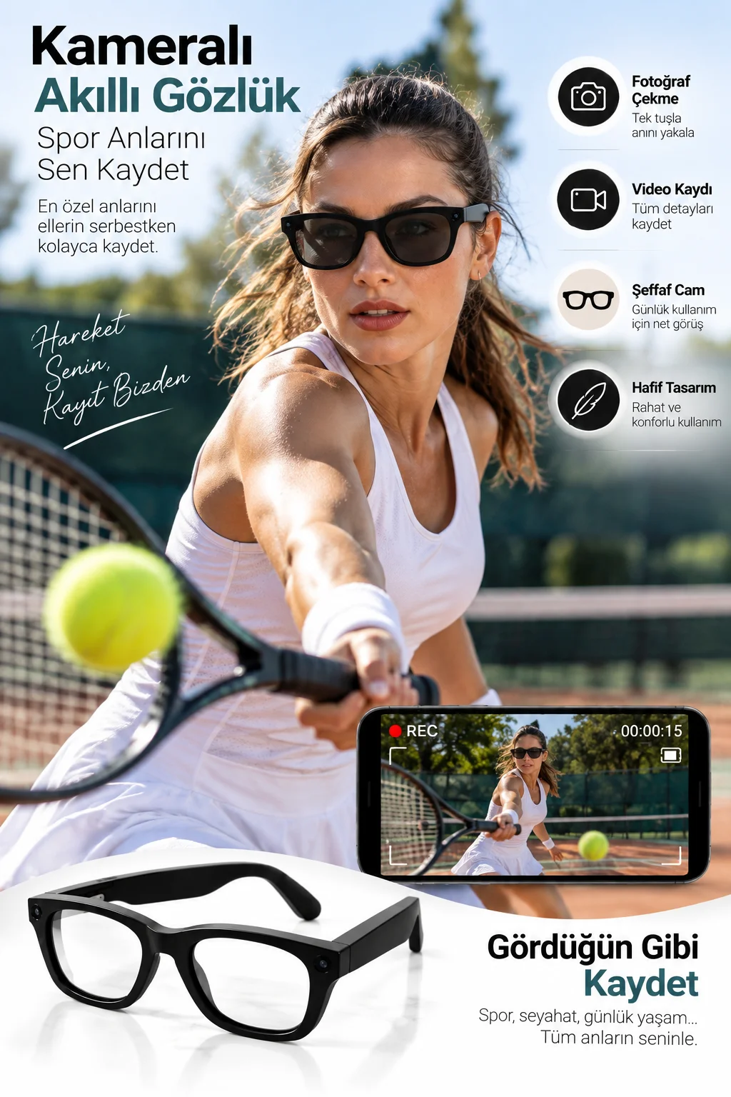 Kameralı Smart Gözlük Akıllı Güneş Gözlüğü Siyah Teknolojik Tasarım sporcu gözlüğü Kameralı Smart Gözlük Akıllı Güneş Gözlüğü Siyah Teknolojik Tasarım sporcu gözlüğü