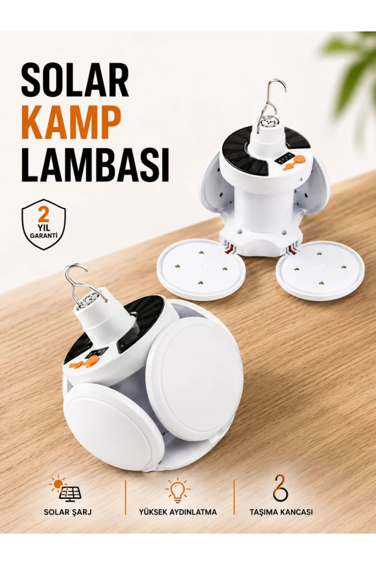 Kamp Lambası Işıldak Beyaz Işık Güneş Enerjili Solar Aydınlatma 5 Kanatlı Katlanabilir