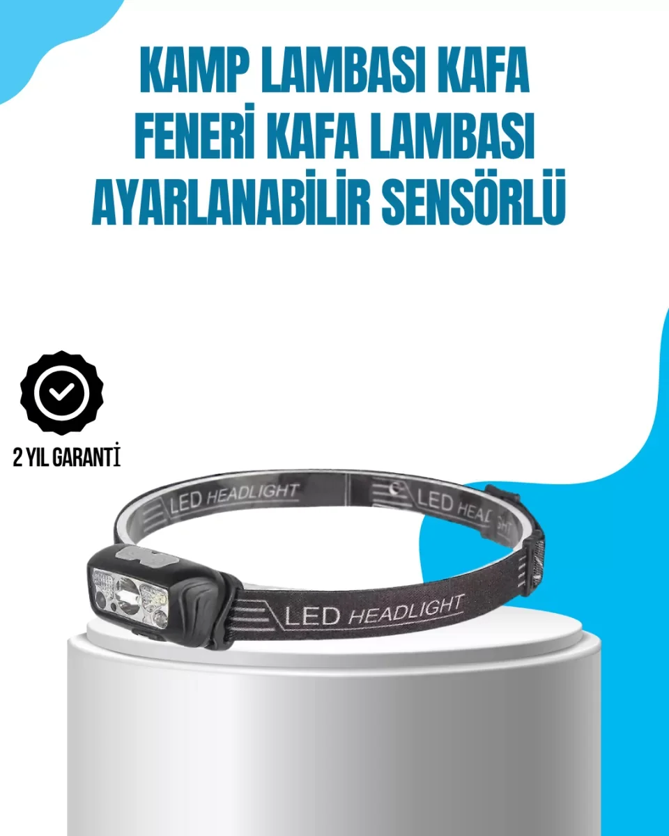 Kamp Lambası Kafa Feneri Kafa Lambası Ayarlanabilir Sensörlü Şarj