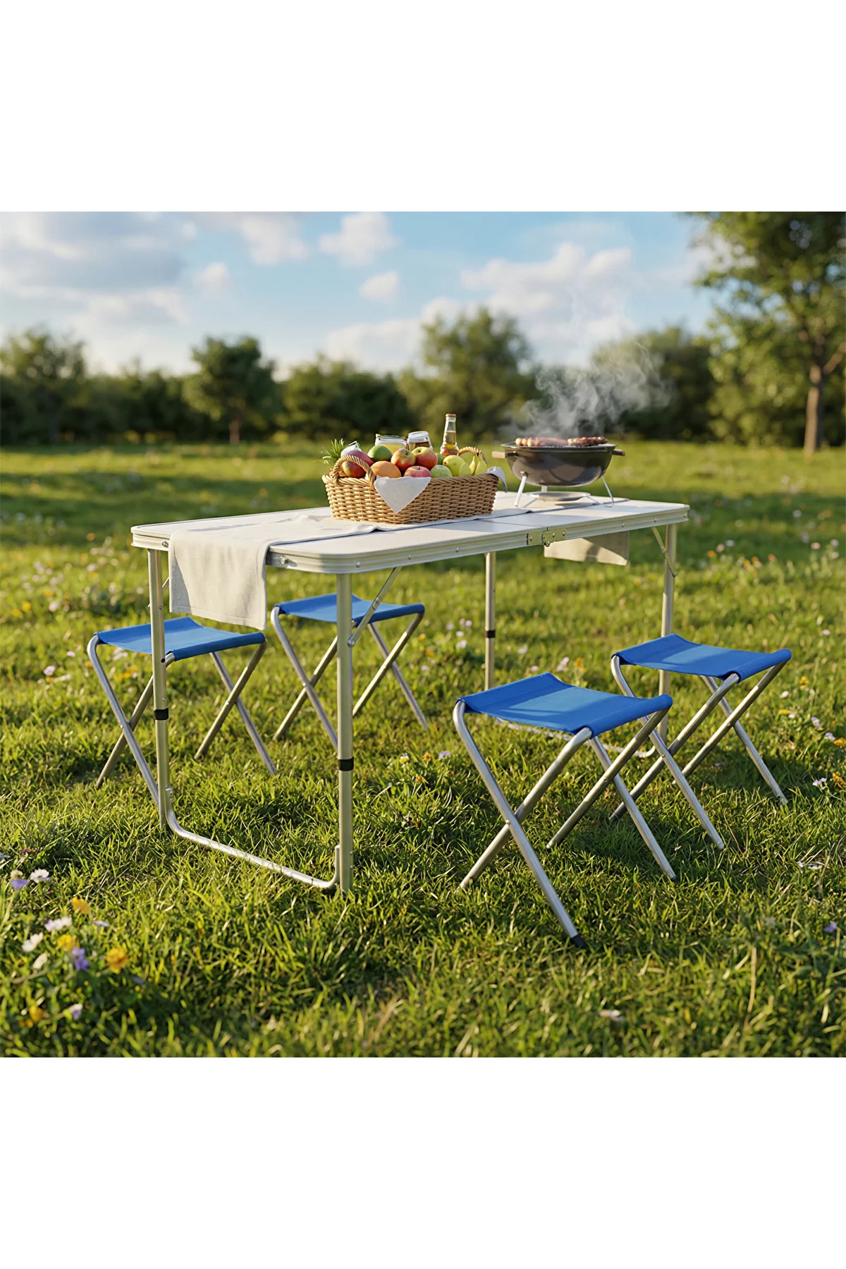 Kamp & Piknik Masası Seti 4 Kişilik (4 Tabure) – Katlanır 120×60 