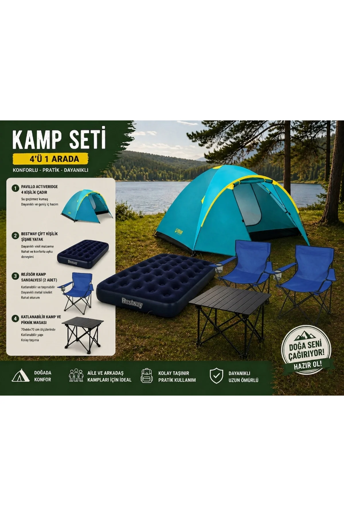 Kamp Seti - Başlangıç Seviyesi / 4 Kişilik Çadır - Katlanır Masa Kamp Seti - Başlangıç Seviyesi / 4 Kişilik Çadır - Katlanır Masa