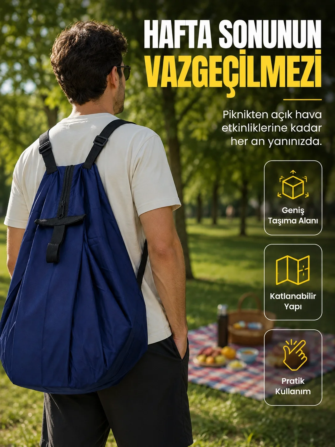 Kamp Seyahat Spor ve Piknik İçin Geniş Hacimli Katlanabilir Omuz Çantası
