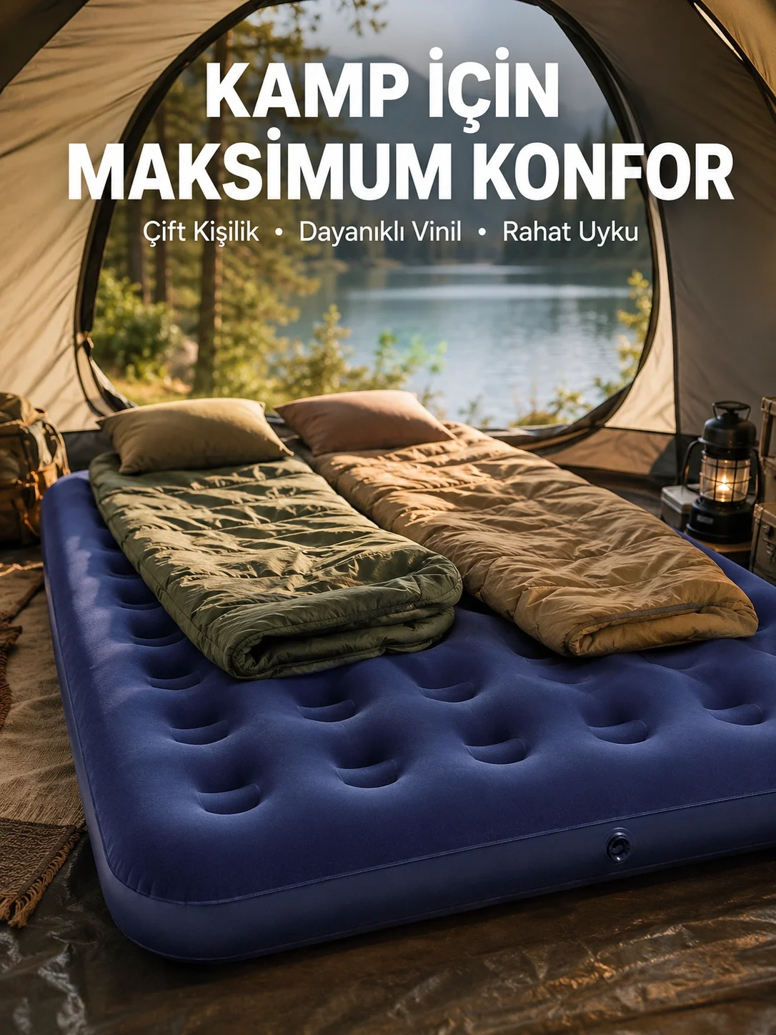 Kamp ve Festival İçin Şişirilebilir Yatak Çift Kişilik Sağlam Yapı