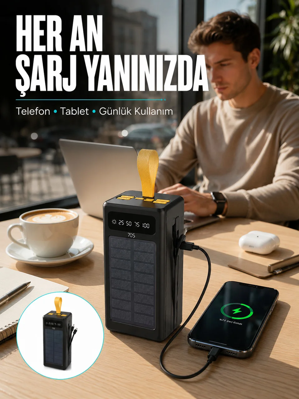 Kamp Ve Outdoor Kullanıma Uygun Güneş Panelli Powerbank Yeni Nesil - Lisinya Diğer