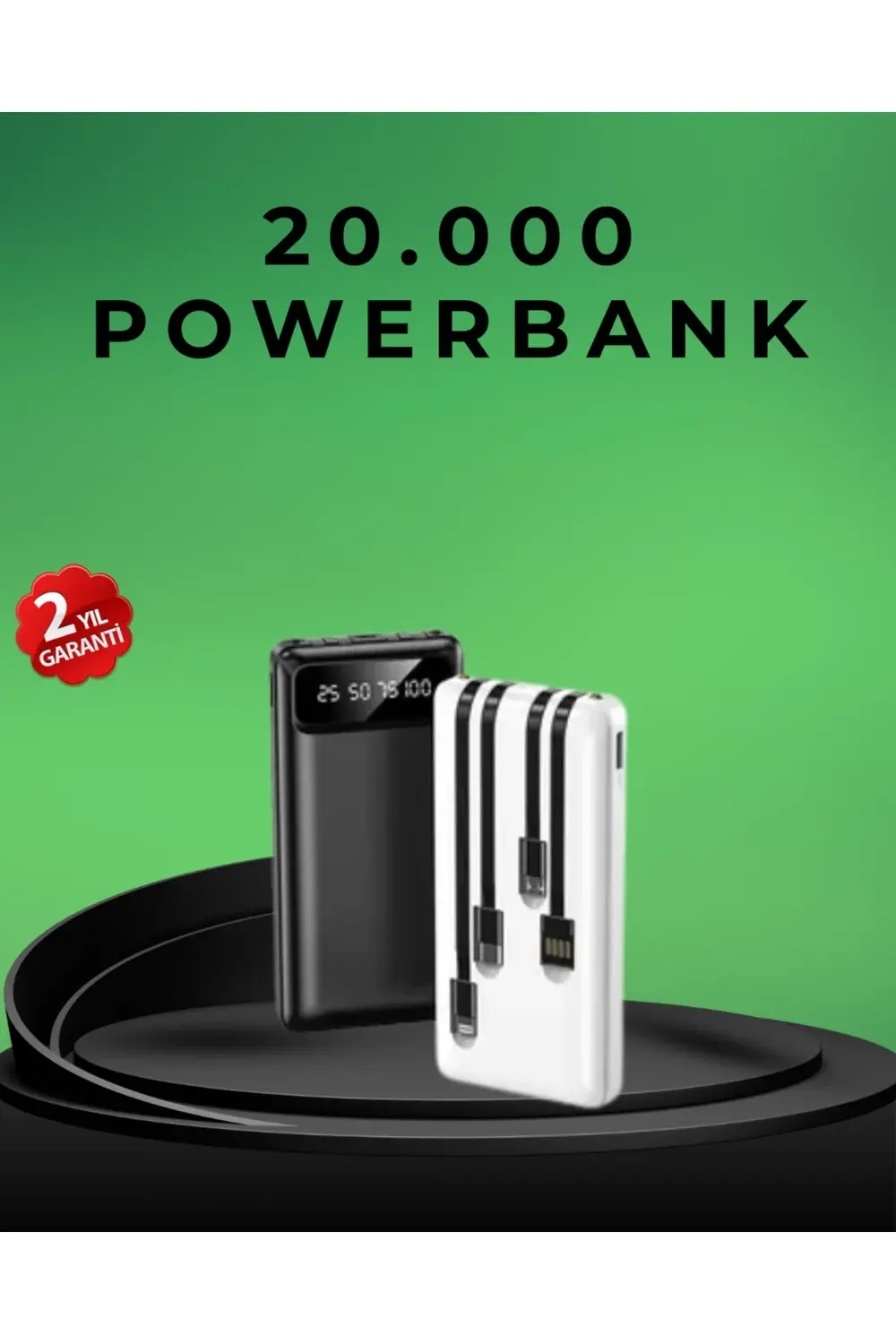 Kamp ve Seyahat İçin 20.000mAh LED Işıklı Hızlı Şarj Powerbank